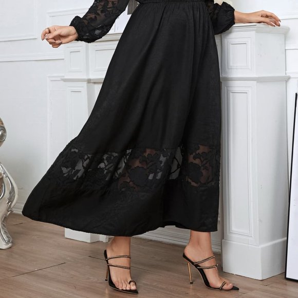 Melo Apparel Plus Size Embroidery Round Neck Long Sleeve Maxi Dress - Picture 5 of 10